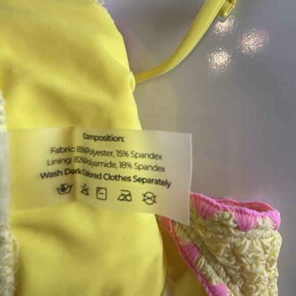 Seamolly Yellow Pink Trim Textured Size XS Bathing Suit Bikini Contrast Whip - Picture 12 of 14